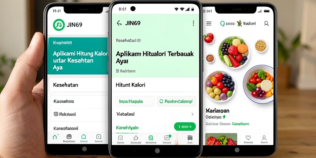 Antarmuka aplikasi JIN69 yang menampilkan fitur Hitung Kalori.