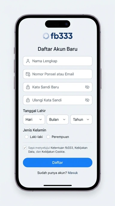 Tampilan halaman daftar fb333